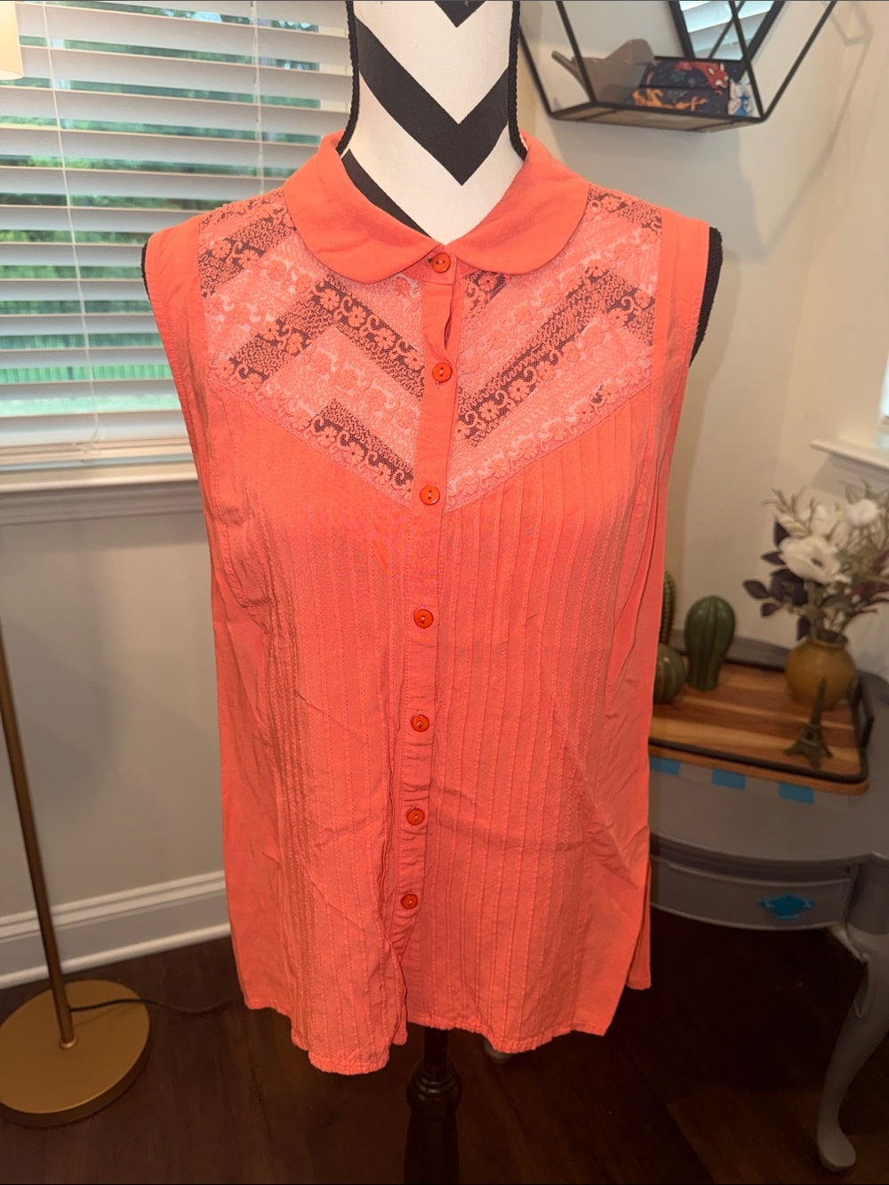 Modcloth Winsome in the Willows button up coral collared blouse